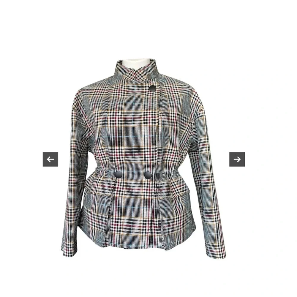 ba&sh Office Corpcore Professional Plaid Double Breasted Blazer Jacket Size‎ 8